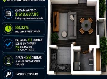 Departamento · 55m² · 3 Ambientes · 1 Cochera · A Estrenar - Depto 1 Dormitorio con Cochera