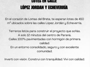 Terreno · 540m² · Loteo en Inmejorable Zona - L. Jordan y E. Echeverria