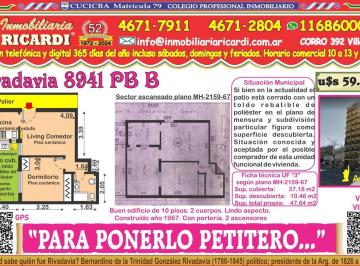 Departamento · 37m² · 2 Ambientes · Para Ponerlo Petitero. 2 Amb en Pb con Patiecito