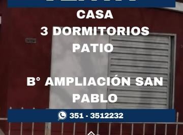 Casa de 3 ambientes, Córdoba · Venta Casa B°ampl. San Pablo 3 Dorm