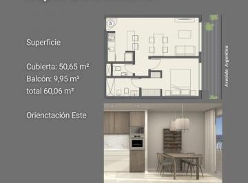Departamento · 50m² · 2 Ambientes · Venta - Departamento 1 Dormitorio - Tipología 5 - Av Argentina 794 - Neuquén Capital