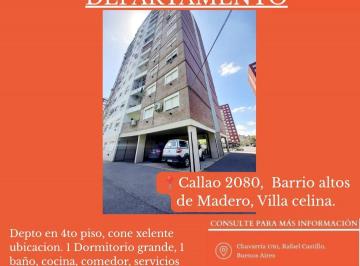Departamento de 2 ambientes, La Matanza · Departamento!, Villa Celina, Calle Callao Al 2080, Barrio Altos de Madero.