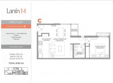 Departamento · 47m² · 2 Ambientes · Departamento 1 Dorm en Venta Nueva Cordoba