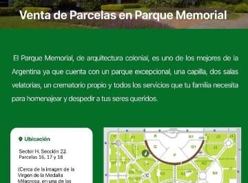 Bóveda, nicho o parcela 2m² Venta  · Dos Parcelas en Parque Memorial Sector H