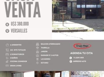 Casa · 278m² · 6 Ambientes · 3 Cocheras · Casa 6 Amb. a m. Centro Versailles