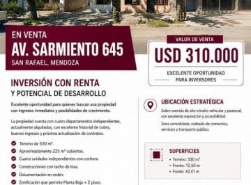 Casa · 260m² · 9 Ambientes · Inversion con Renta y Potencial de Desarrollo | Av Sarmiento