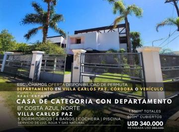 Casa · 600m² · 11 Ambientes · 1 Cochera · Venta de Casa de Lujo y Departamento con Piscina Climatizada en Costa Azul, Villa Carlos Paz