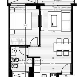 Departamento · 54m² · 2 Ambientes · Venta Apartamento 1 Dormitorio con Balcon en Tres Cruces Montevideo