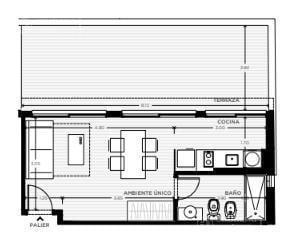 Departamento · 38m² · 1 Ambiente · Venta Monoambiente con Terraza en Tres Cruces Montevideo