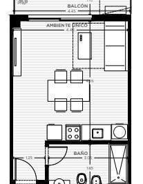 Departamento · 42m² · 1 Ambiente · Venta Monoambiente con Balcon en Tres Cruces Montevideo