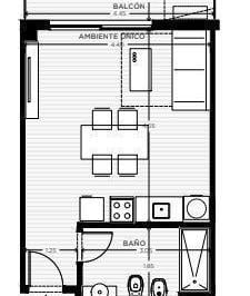 Departamento · 43m² · 1 Ambiente · Venta Monoambiente con Balcon en Tres Cruces Montevideo