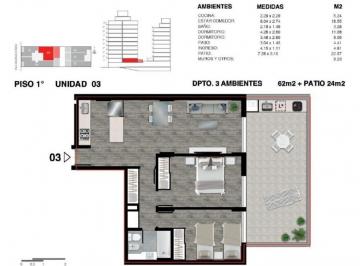 Departamento · 62m² · 3 Ambientes · Departamento de 2 Dorm. en J m Rosas 1177