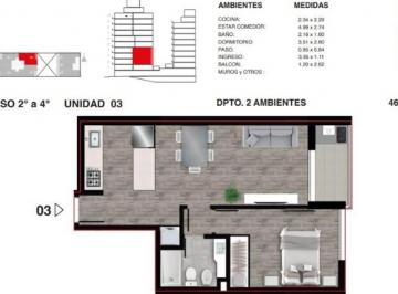 Departamento · 44m² · 2 Ambientes · Departamento de 1dormitorio en J m Rosas 1177