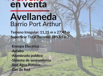 Terreno · 285m² · Venta Terreno Baldío en Esquina de Barrio Port Arthur de La Ciudad de Avellaneda