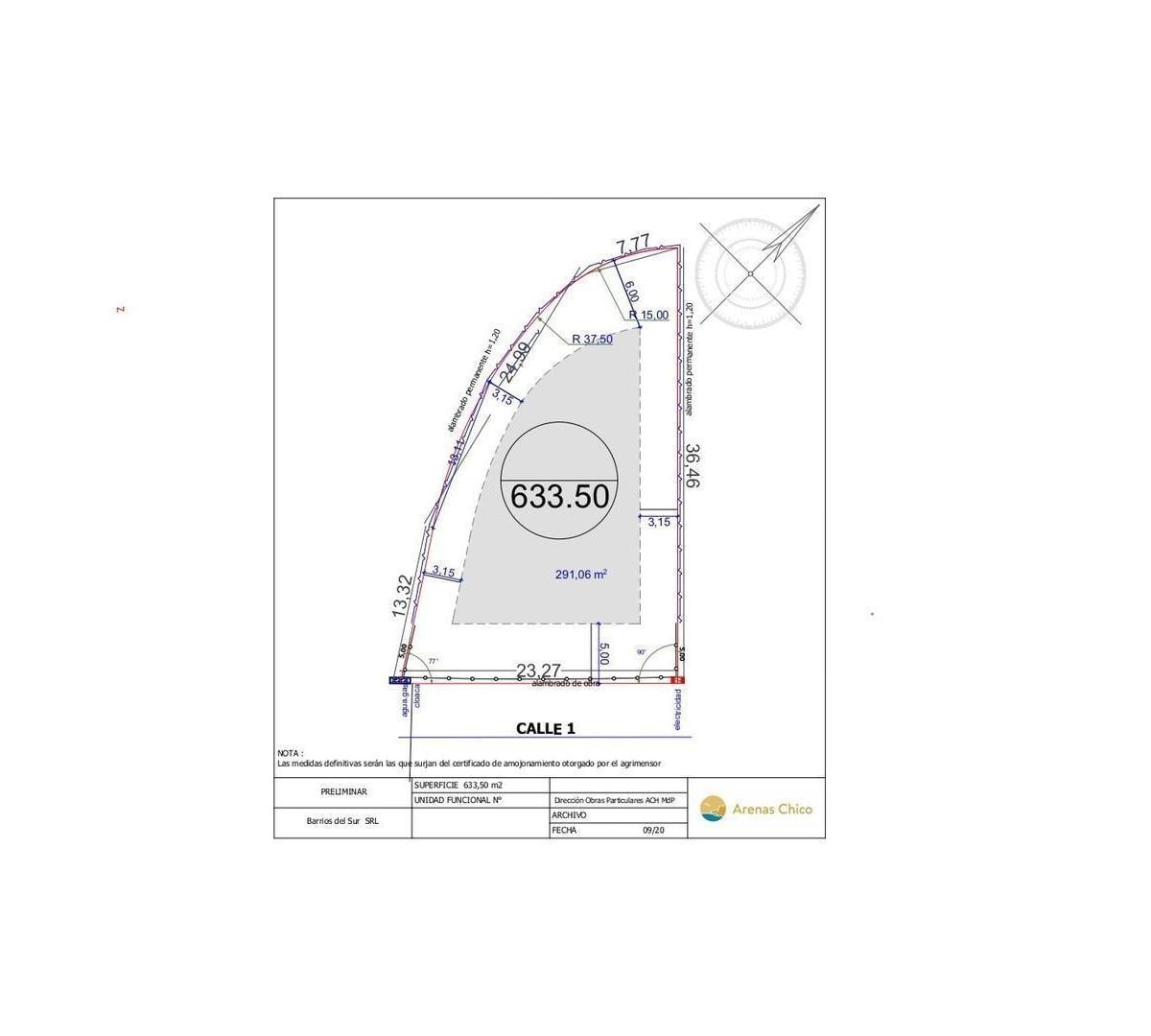 Venta terreno en Arenas Chico, 633m² barrio privado