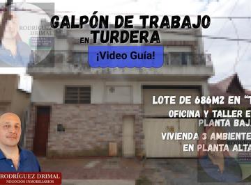 Depósito · 686m² · 3 Ambientes · 12 Cocheras · Galpón y Oficina de Trabajo en Turdera - 686 m², Lote en "T"