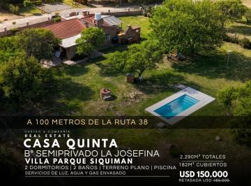 Casa · 182m² · 5 Ambientes · Venta Casa Quinta 2/3 Dorm. con Piscina y 2.300 m² de Parque en La Josefina, Parque Siquiman