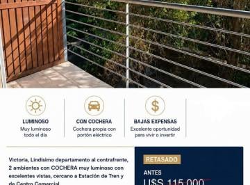 Departamento · 42m² · 2 Ambientes · 1 Cochera · Victoria, Departamento en Venta de 2 Ambientes en Muy Buen Estado, con Cochera