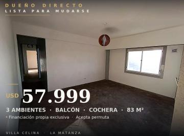 Departamento de 3 ambientes Venta USD 57.999 · Departamento 3 Ambientes 83 m² con Balcón y Cochera - Para Mudarse Dueño Directo