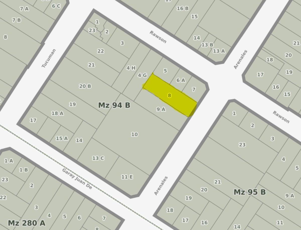 Lote de Zona Aldrey - Ubicado en la calle Arenales entre Rawson y Garay