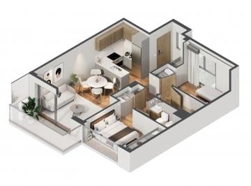 Departamento · 56m² · 3 Ambientes · 3 Ambientes con Balcón en Boedo - en Construcción
