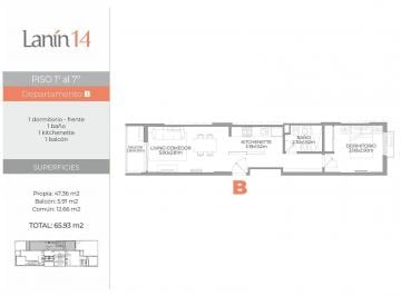 Departamento · 47m² · 2 Ambientes · Departamento de 1 Dorm en Venta Nueva Cordoba
