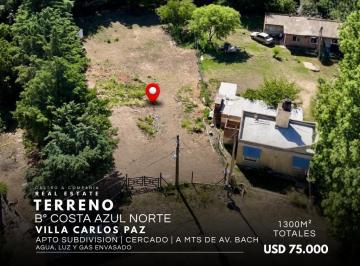 Terreno · 1300m² · Venta de Terreno Plano de 1300 m² en Costa Azul Norte, Villa Carlos Paz