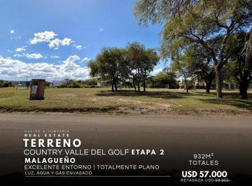 Terreno · 932m² · Venta Lote de 932 m² en Barrio Privado Valle del Golf, Malagueño