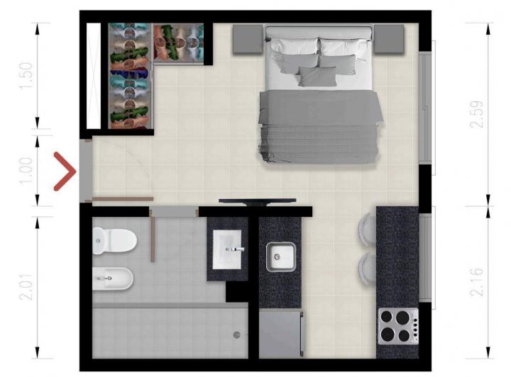 Departamento · 25m² · 1 Ambiente · 1 Cochera