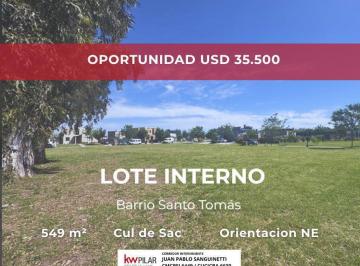 Terreno · 549m² · Lote Interno en Venta en El Barrio Santo Tomás, Pilar, Gba Norte
