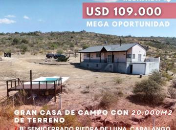 Casa · 200m² · 6 Ambientes · 1 Cochera · Espectacular Estancia con 4 Dorm., Pileta, 20.000 m² de Terreno B° Piedra de Luna, Cabalango