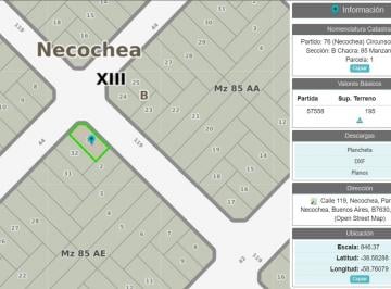 Terreno · 195m² · Lote 195 m² en Venta, Esquina, Parque La Florida, Necochea