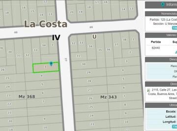 Terreno · 300m² · Lote en Venta en Las Toninas, 300 m², S/calle 27, E/46 y Av50