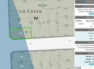Terreno · 285m² · Lote en Venta en Esquina, Mar del Tuyu, Partido de La Costa
