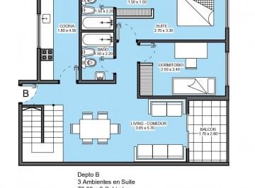 Departamento · 72m² · 3 Ambientes · 1 Cochera · Dúplex 3 Ambientes con Balcón, Terraza Exclusiva y Cochera