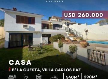 Casa · 290m² · 7 Ambientes · 1 Cochera · Venta Gran Casa 3 Dorm., Jardin Trasero/delantero y Pileta en B° La Cuesta - Villa Carlos Paz