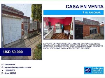 Casa · 90m² · 3 Ambientes · 1 Cochera · En Venta en Palomar Casa 3 Ambientes Al Frente con Garage F: 10846