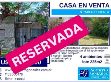 Casa · 80m² · 4 Ambientes · 2 Cocheras · Casa en Venta en Pablo Podesta 4 Ambientes Cochera Fondo F: 10863