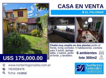 Casa · 200m² · 6 Ambientes · 2 Cocheras · El Palomar en Dos Plantas Chalet Muy Amplio 6 Ambientes F: 10856