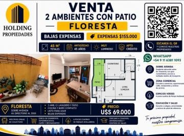 Departamento · 35m² · 2 Ambientes · 2 Ambientes con Lavadero y Patio Luminoso Apto Credito Bancario