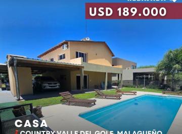 Casa · 220m² · 6 Ambientes · 1 Cochera · Venta Casa 3 Dorm. 3 Baños con Amplia Galería y Pileta en Country Valle del Golf - Malagueño