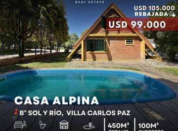 Casa · 100m² · 5 Ambientes · 1 Cochera · Bungalow 2 Dorm. Piscina Excelente Ubicación a 50 m del Río en Sol y Rio - Villa Carlos Paz
