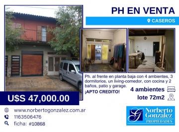 Casa · 72m² · 4 Ambientes · En Venta en Caseros PH de 4 Ambientes 2 Baños Patio F: 10868