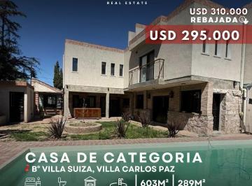 Casa · 289m² · 9 Ambientes · 1 Cochera · Venta Casa de Categoría 3 Dorm. con Piscina y Gas Natural en Villa Suiza, Villa Carlos Paz