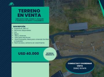 Terreno , Maipú · Lotes en Venta – Coquimbito, Maipú