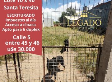Terreno , Santa Teresita · Santa Teresita - Lote de 10 X 40 - Calle 5 Entre 45 y 46 - Excelente Ubicación