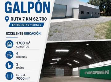 Bodega-Galpón · 1700m² · 2 Ambientes · 10 Cocheras · Alquiler Importante Galpon en Lujan Ruta 7