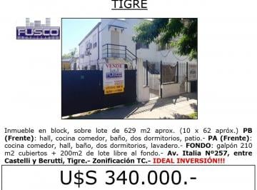 Edificio , Tigre · Inmueble Comercial (Galpón Más Dos Departamentos). - Av Italia Nº257, Tigre.
