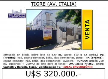 Edificio , Tigre · Inmueble Comercial (Galpón Más Dos Departamentos). - Av Italia Nº257, Tigre.