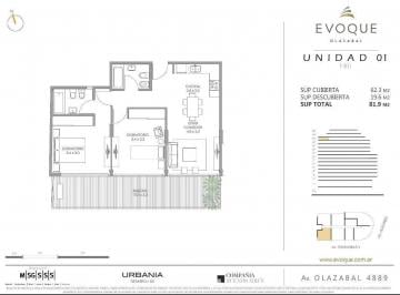 Departamento · 62m² · 3 Ambientes · Departamento en Venta en Evoque Olazabal